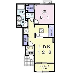 ロゼア 1階1LDKの間取り