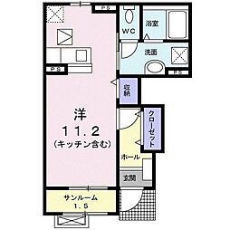 ゴールデン赤田 1階ワンルームの間取り
