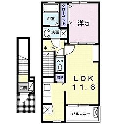 エンリッチ 2階1LDKの間取り