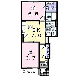 カルム　エレガンス 1階2DKの間取り