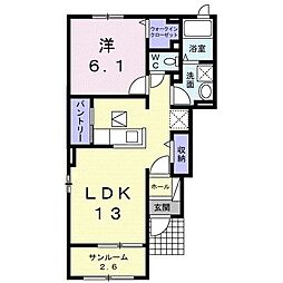 リバーサン2 1LDKの間取図画像