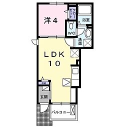 パヴァーヌI 1階1LDKの間取り