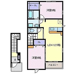 グランジェ中里 2LDKの間取図画像