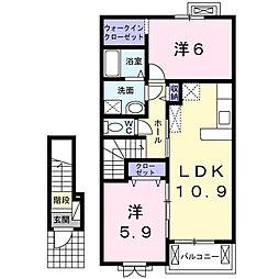 プリエール白河A 2LDKの間取図画像