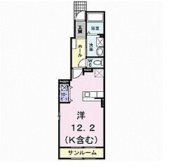 セトル・アンソレイユ2B ワンルームの間取図画像