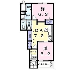 カーサ・エレガント 2DKの間取図画像