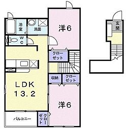 ボヌールカメリアＡ 2階2LDKの間取り