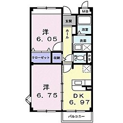 サンリット 3階2DKの間取り