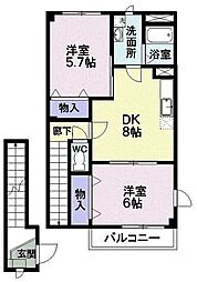 ソレイユ・ルヴァン 2DKの間取図画像