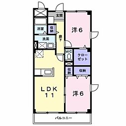 エバーグリーン桜川 3階2LDKの間取り