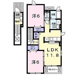 ブルス・ハープII 2階2LDKの間取り