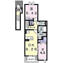 プラスワン神明　Ｂ 2階2DKの間取り