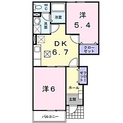 ピュアヒルズ 1階2DKの間取り
