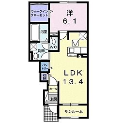 レークス　ＹＫ 1階1LDKの間取り