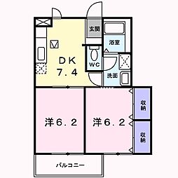 メゾン横山 1階2DKの間取り