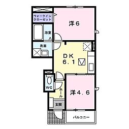 プリムローズ　Ａ 1階2DKの間取り