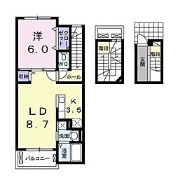 ルミエール・ロゼ2 1LDKの間取図画像