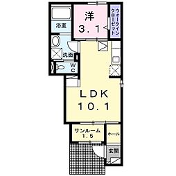 エスポワールユーK 1LDKの間取図画像