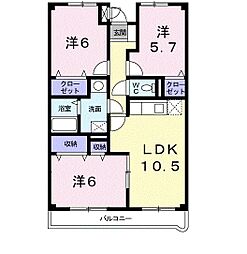 ラルジュウエスト 3LDKの間取図画像