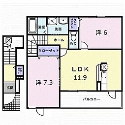 トレスタージュ　Ｂ 2階2LDKの間取り
