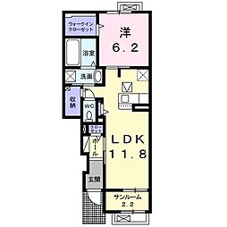 フェリシア 1階1LDKの間取り