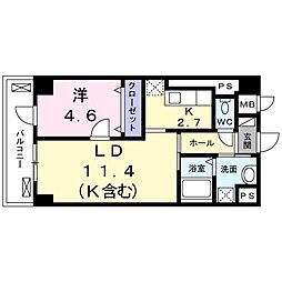 ウェスト宮ノ下 6階1LDKの間取り