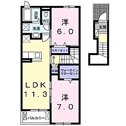 リヴァーサ　Ａ 2階2LDKの間取り