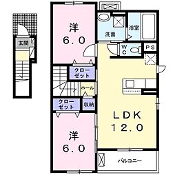 リアン・ファミーリエB 2LDKの間取図画像
