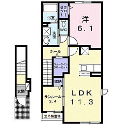 プルメリア 1LDKの間取図画像