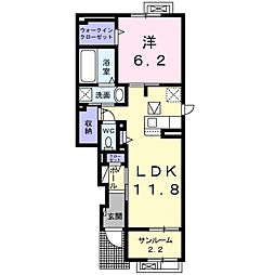 プラウド　内免II 1階1LDKの間取り