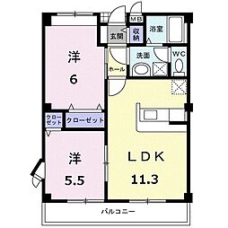 フィオーレＢ 2階2LDKの間取り