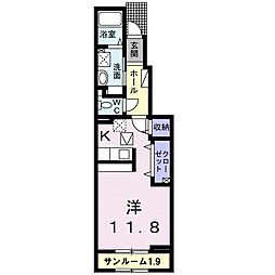 グリーンヴィレッヂ2 ワンルームの間取図画像