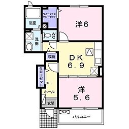 メゾンデルナクA 2DKの間取図画像
