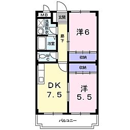 中須賀永井ビル 2DKの間取図画像