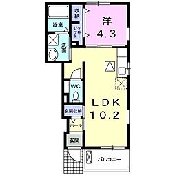 ヌールハリーフIII 1階1LDKの間取り