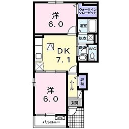 グレース 1階2DKの間取り