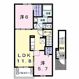 アルドール・アサヒ2 2LDKの間取図画像
