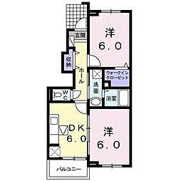 メゾンプラシード 2DKの間取図画像