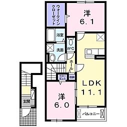 サニーフォーリストII 2階2LDKの間取り