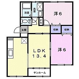 アクア・フェザー　Ｂ 2階2LDKの間取り