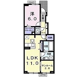メルベイユ2 1LDKの間取図画像