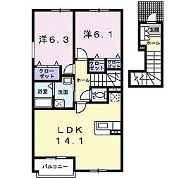 ピクシー　ヒルズ　Ｂ 2階2LDKの間取り