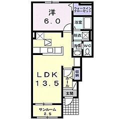 アルバーダII 1階1LDKの間取り