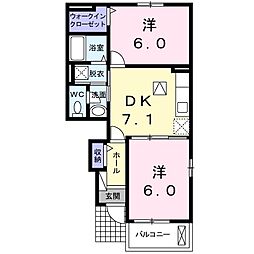 マーガレットハウス 2DKの間取図画像