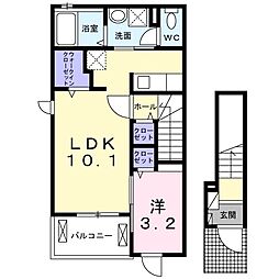 K-フロント油井 1LDKの間取図画像