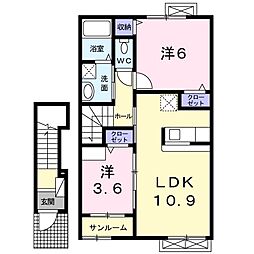 クロッシングIIＡ 2階2LDKの間取り
