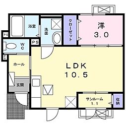 カーサ・カメリア 1LDKの間取図画像