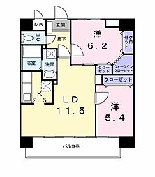 スカイシャトレ柚須 2LDKの間取図画像