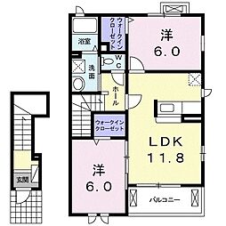 ノヴェルピュア 2階2LDKの間取り