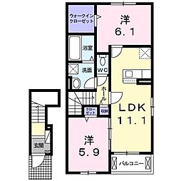 メゾンドプリモ・Ｋ 2階2LDKの間取り